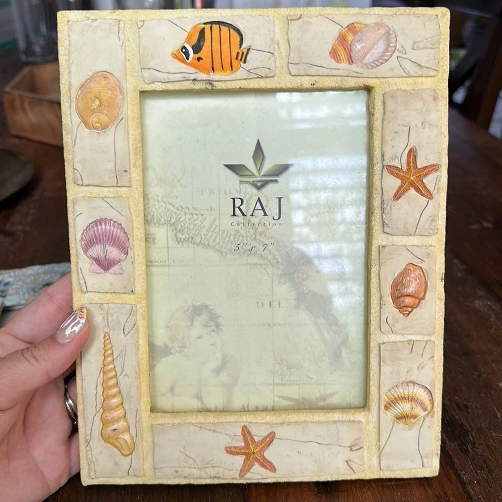 Coastal beach style table top frames set 1 5x7 (fish shell) & 1 3x3 (turtle)